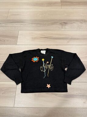 Vintage Laurel Escada Sweater Womens 8 US 38 EU Black Embroidered Celestial